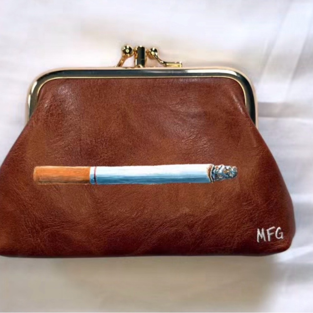 Brown Leather Clutch with Cigarette Design